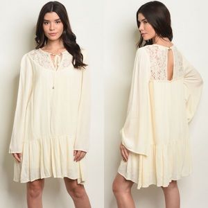 Long Sleeve Neckline Detail Tunic Dress